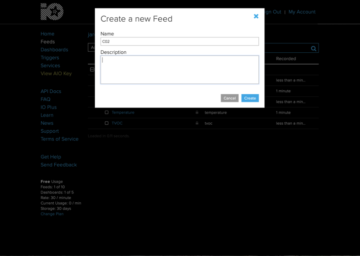 Create a feed in Adafruit IO