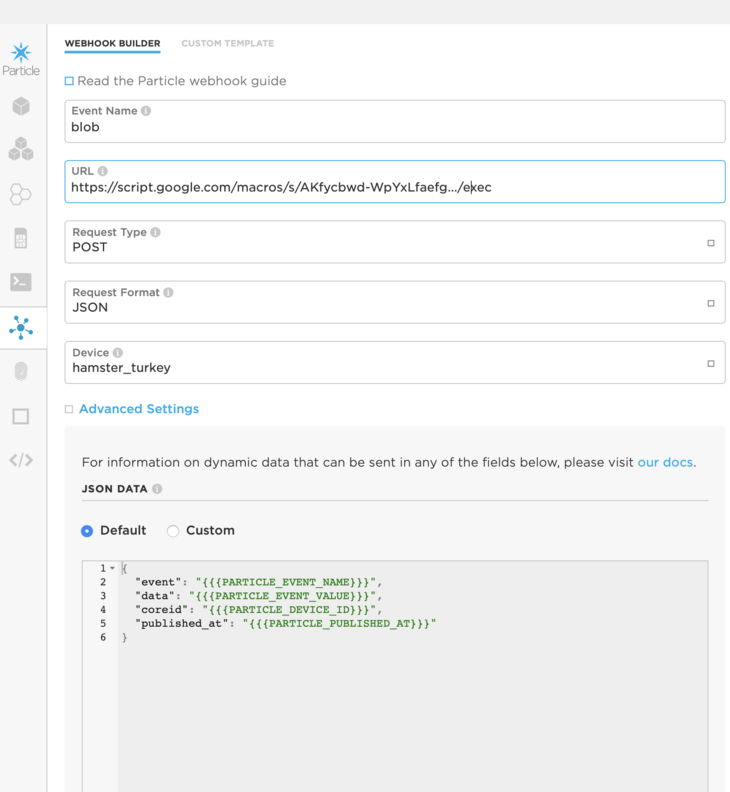 Particle Webhook Builder